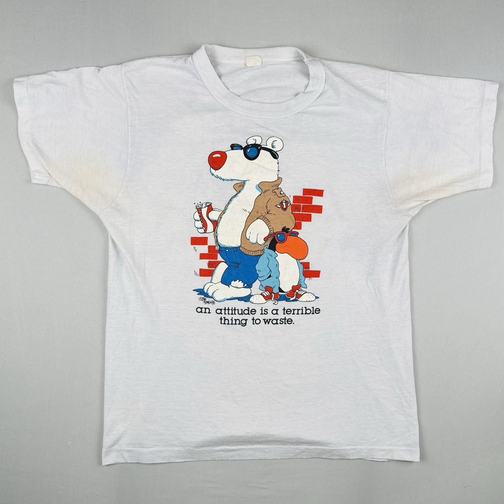 Vintage 80s Attitude Polar Bear Cartoon T-Shirt Screen Stars Single Stitch USA